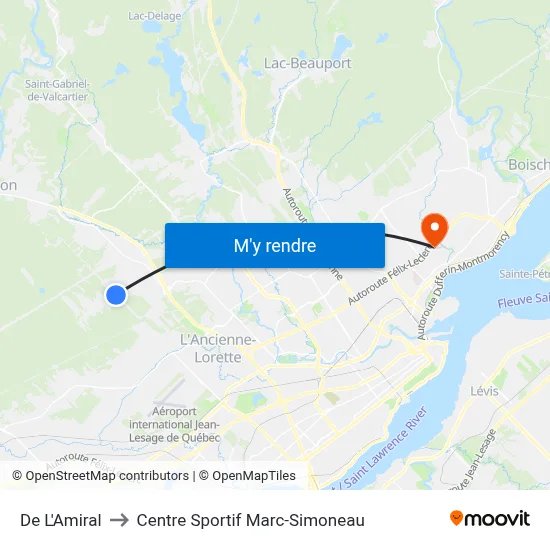 De L'Amiral to Centre Sportif Marc-Simoneau map