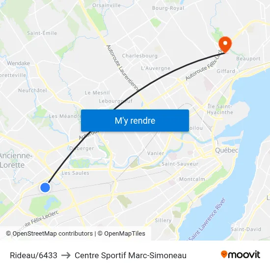 Rideau/6433 to Centre Sportif Marc-Simoneau map