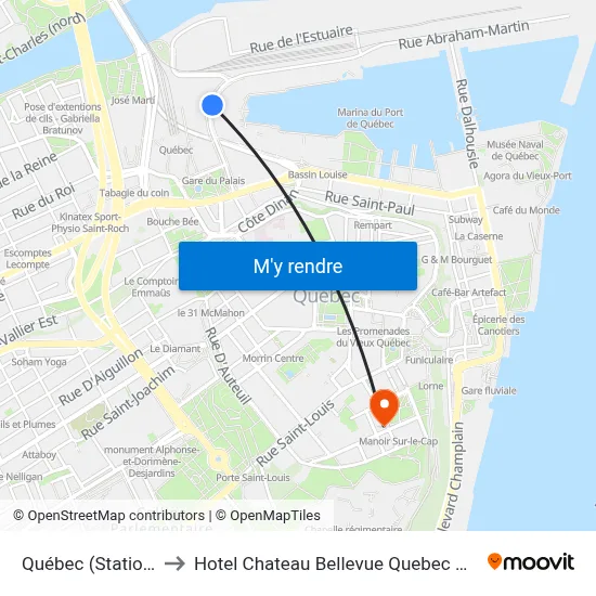 Québec (Station) to Hotel Chateau Bellevue Quebec City map