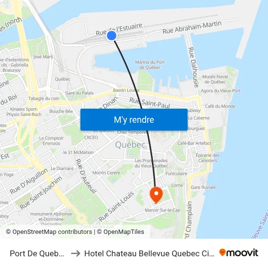 Port De Quebec to Hotel Chateau Bellevue Quebec City map