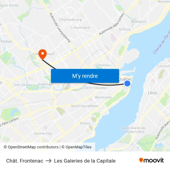 Chât. Frontenac to Les Galeries de la Capitale map