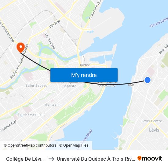 Collège De Lévis - Du M.-Marie to Université Du Québec À Trois-Rivières (Campus De Québec) map