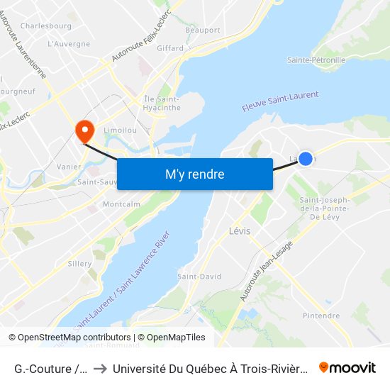 G.-Couture / Des Lilas to Université Du Québec À Trois-Rivières (Campus De Québec) map