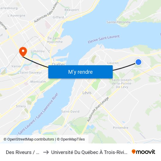 Des Riveurs / Des Cordiers to Université Du Québec À Trois-Rivières (Campus De Québec) map