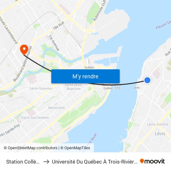 Station Collège De Lévis to Université Du Québec À Trois-Rivières (Campus De Québec) map