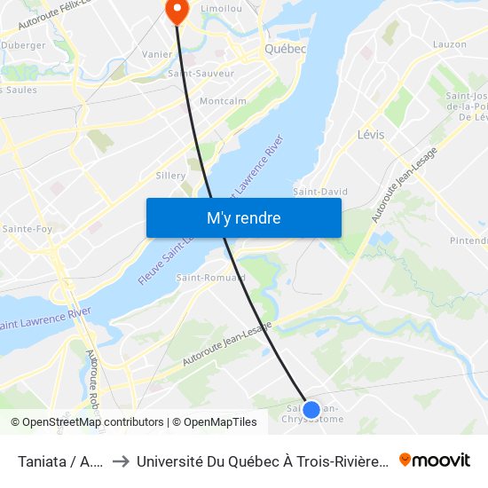 Taniata / A.-Lambert to Université Du Québec À Trois-Rivières (Campus De Québec) map