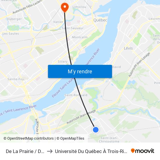 De La Prairie / De La Citronnelle to Université Du Québec À Trois-Rivières (Campus De Québec) map