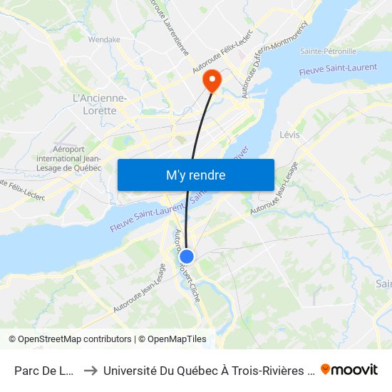 Parc De La Rivière to Université Du Québec À Trois-Rivières (Campus De Québec) map