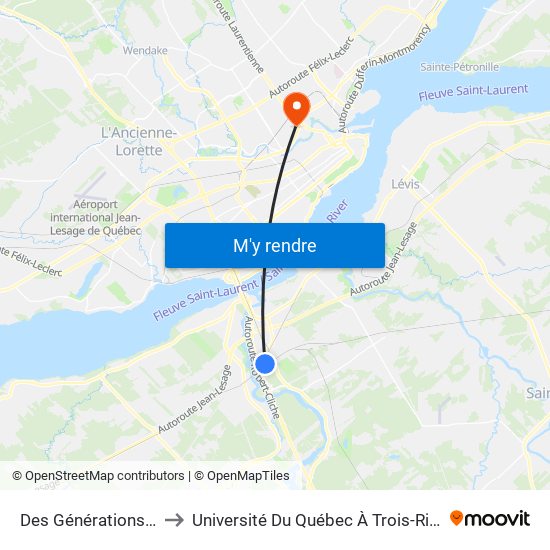 Des Générations / Du Cantonnier to Université Du Québec À Trois-Rivières (Campus De Québec) map