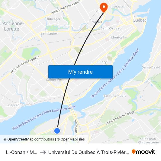 L.-Conan / M.-Corriveau to Université Du Québec À Trois-Rivières (Campus De Québec) map