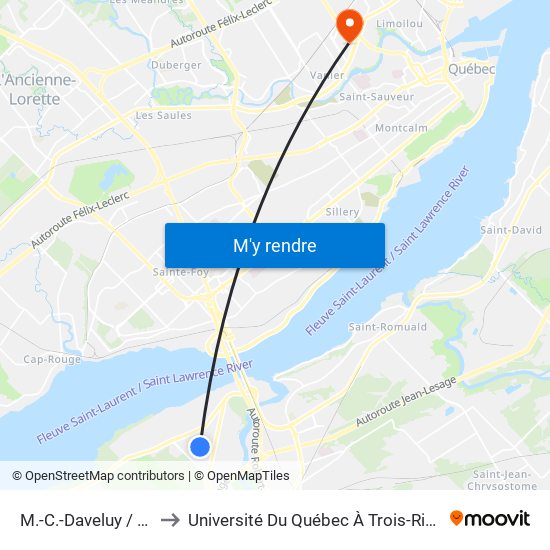 M.-C.-Daveluy / G.-De Montreuil to Université Du Québec À Trois-Rivières (Campus De Québec) map