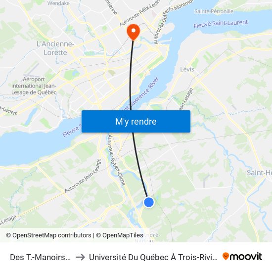 Des T.-Manoirs / De L'Oiselet to Université Du Québec À Trois-Rivières (Campus De Québec) map