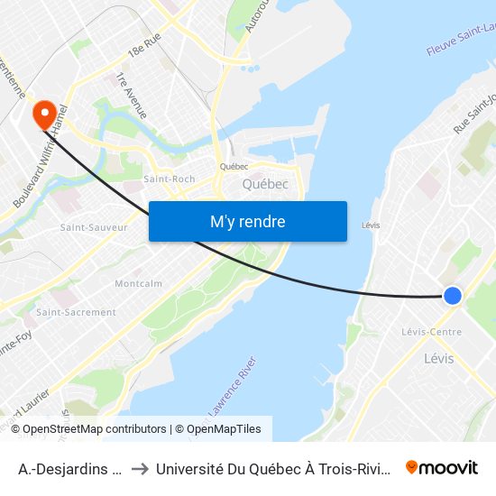 A.-Desjardins / O.-J.-Morin to Université Du Québec À Trois-Rivières (Campus De Québec) map