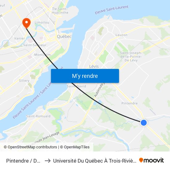 Pintendre / Du P.-Kennedy to Université Du Québec À Trois-Rivières (Campus De Québec) map