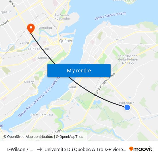 T.-Wilson / Pintendre to Université Du Québec À Trois-Rivières (Campus De Québec) map