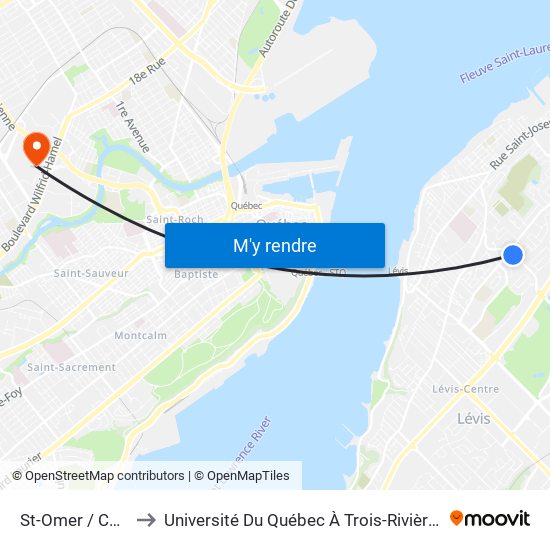 St-Omer / Champagnat to Université Du Québec À Trois-Rivières (Campus De Québec) map
