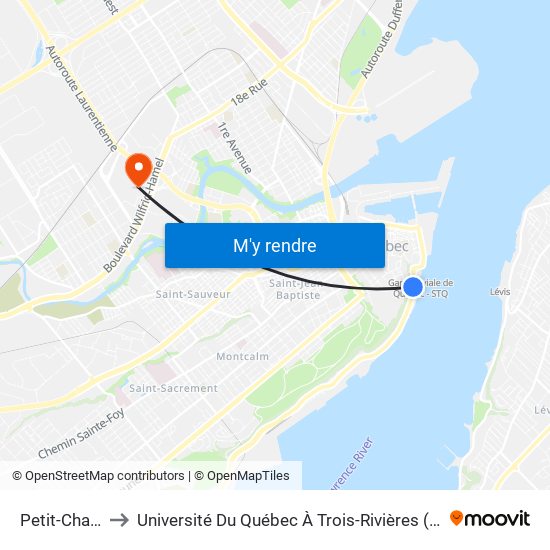 Petit-Champlain to Université Du Québec À Trois-Rivières (Campus De Québec) map