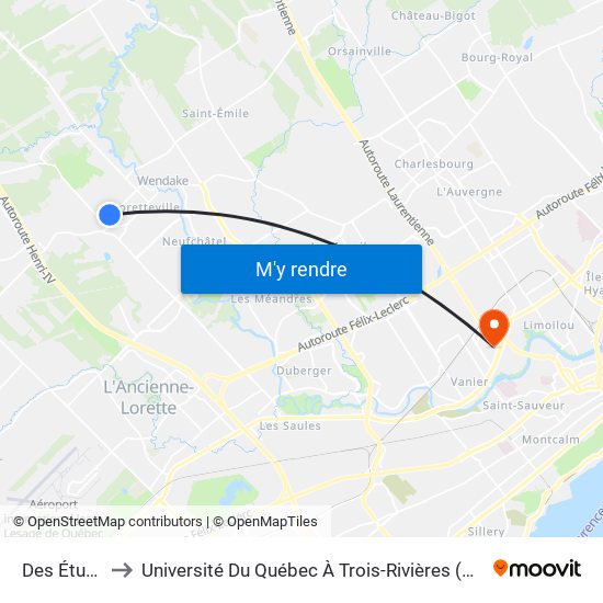 Des Étudiants to Université Du Québec À Trois-Rivières (Campus De Québec) map