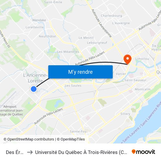 Des Érables to Université Du Québec À Trois-Rivières (Campus De Québec) map