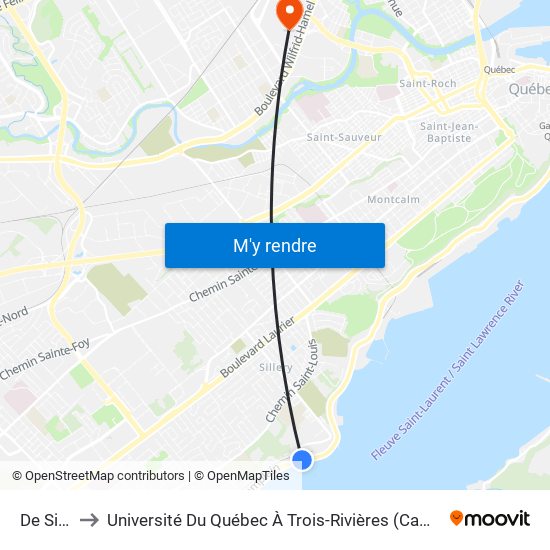 De Sillery to Université Du Québec À Trois-Rivières (Campus De Québec) map