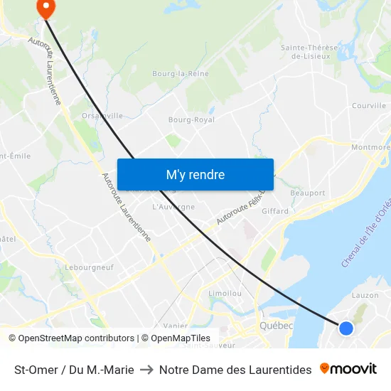 St-Omer / Du M.-Marie to Notre Dame des Laurentides map