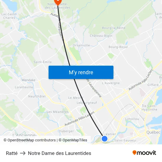Ratté to Notre Dame des Laurentides map