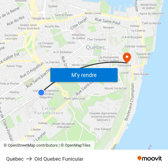 Québec to Old Quebec Funicular map