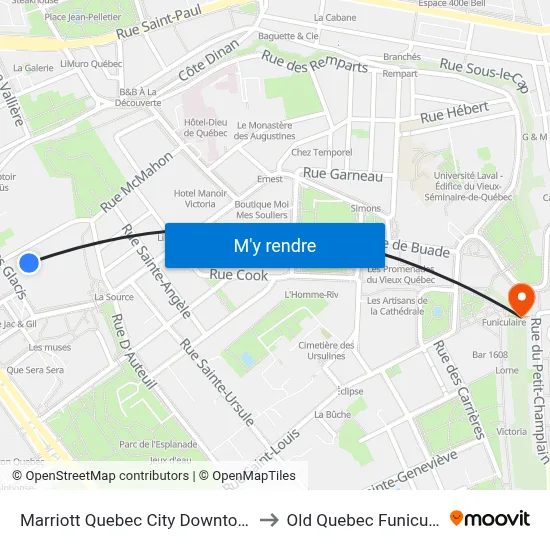 Marriott Quebec City Downtown to Old Quebec Funicular map