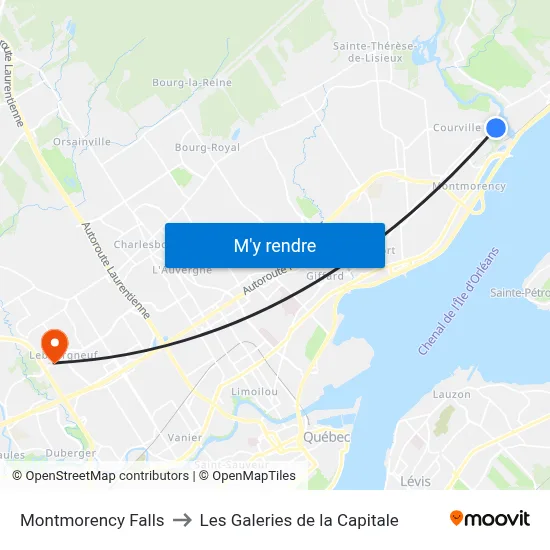 Montmorency Falls to Les Galeries de la Capitale map