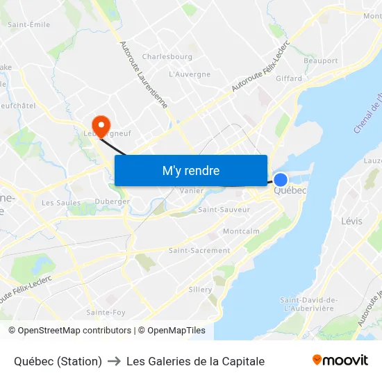 Québec (Station) to Les Galeries de la Capitale map