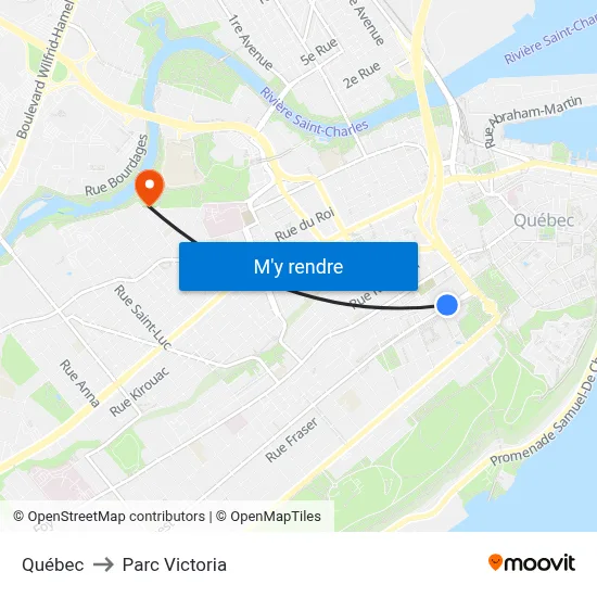 Québec to Parc Victoria map
