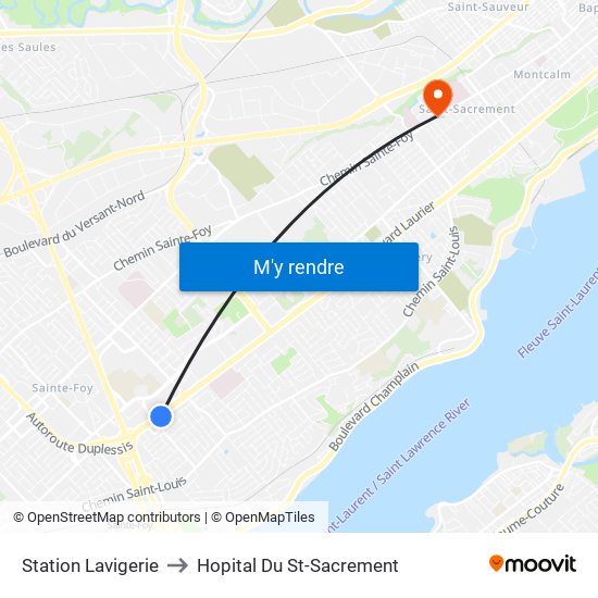 Station Lavigerie to Hopital Du St-Sacrement map