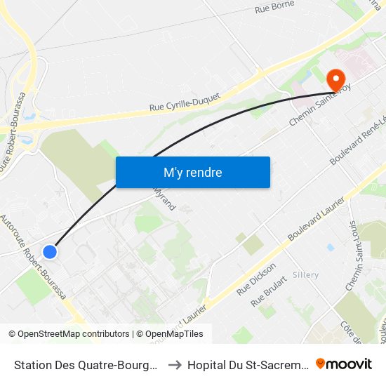 Station Des Quatre-Bourgeois to Hopital Du St-Sacrement map