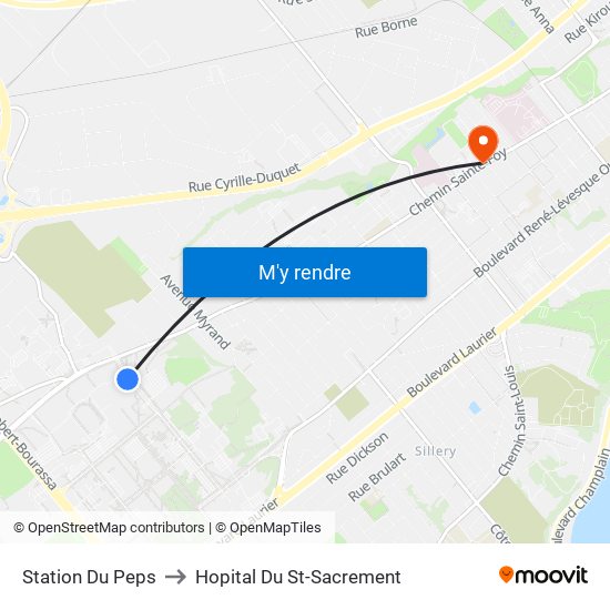 Station Du Peps to Hopital Du St-Sacrement map