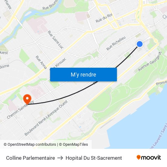 Colline Parlementaire to Hopital Du St-Sacrement map