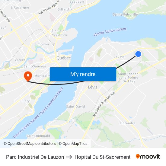 Parc Industriel De Lauzon to Hopital Du St-Sacrement map