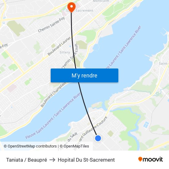 Taniata / Beaupré to Hopital Du St-Sacrement map