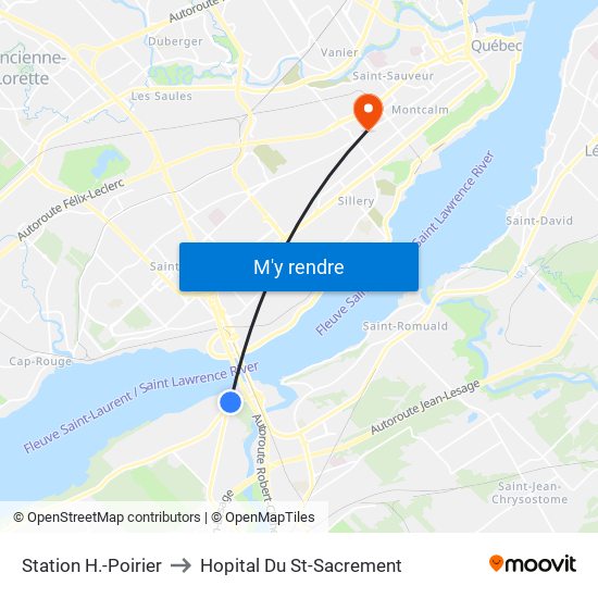 Station H.-Poirier to Hopital Du St-Sacrement map