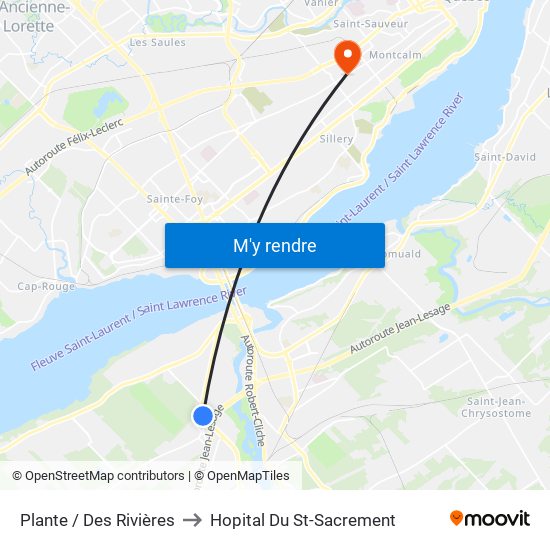 Plante / Des Rivières to Hopital Du St-Sacrement map