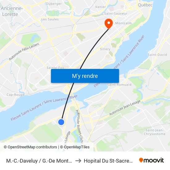 M.-C.-Daveluy / G.-De Montreuil to Hopital Du St-Sacrement map