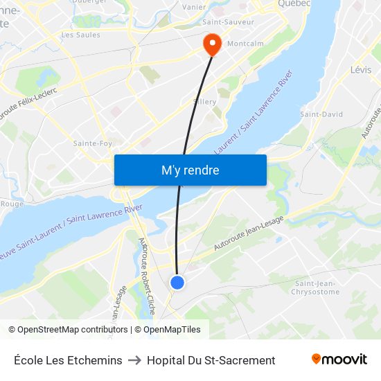 École Les Etchemins to Hopital Du St-Sacrement map