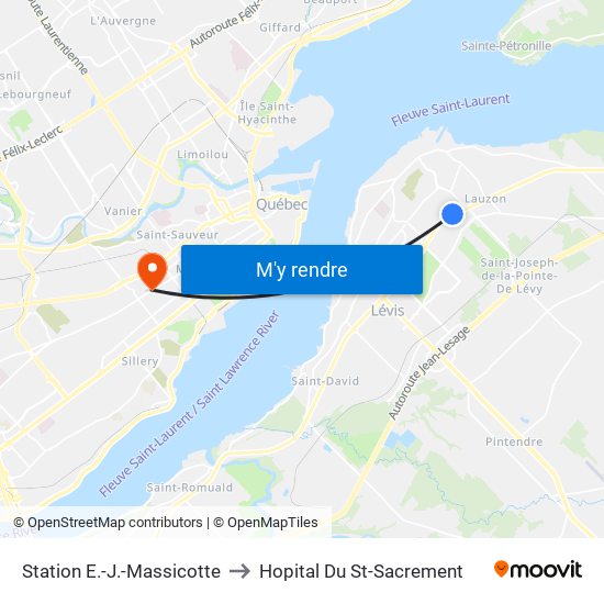 Station E.-J.-Massicotte to Hopital Du St-Sacrement map