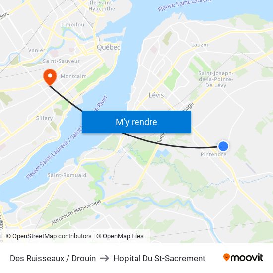 Des Ruisseaux / Drouin to Hopital Du St-Sacrement map