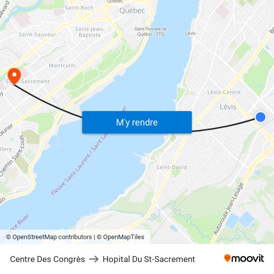 Centre Des Congrès to Hopital Du St-Sacrement map