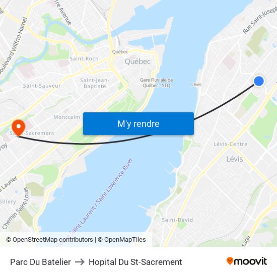 Parc Du Batelier to Hopital Du St-Sacrement map