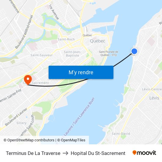 Terminus De La Traverse to Hopital Du St-Sacrement map