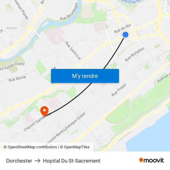 Dorchester to Hopital Du St-Sacrement map