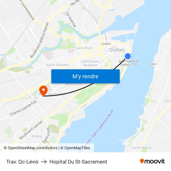 Trav. Qc-Lévis to Hopital Du St-Sacrement map