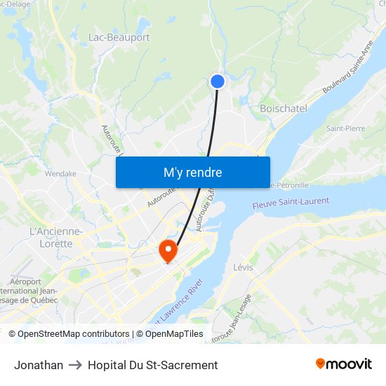 Jonathan to Hopital Du St-Sacrement map