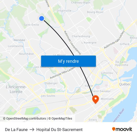 De La Faune to Hopital Du St-Sacrement map